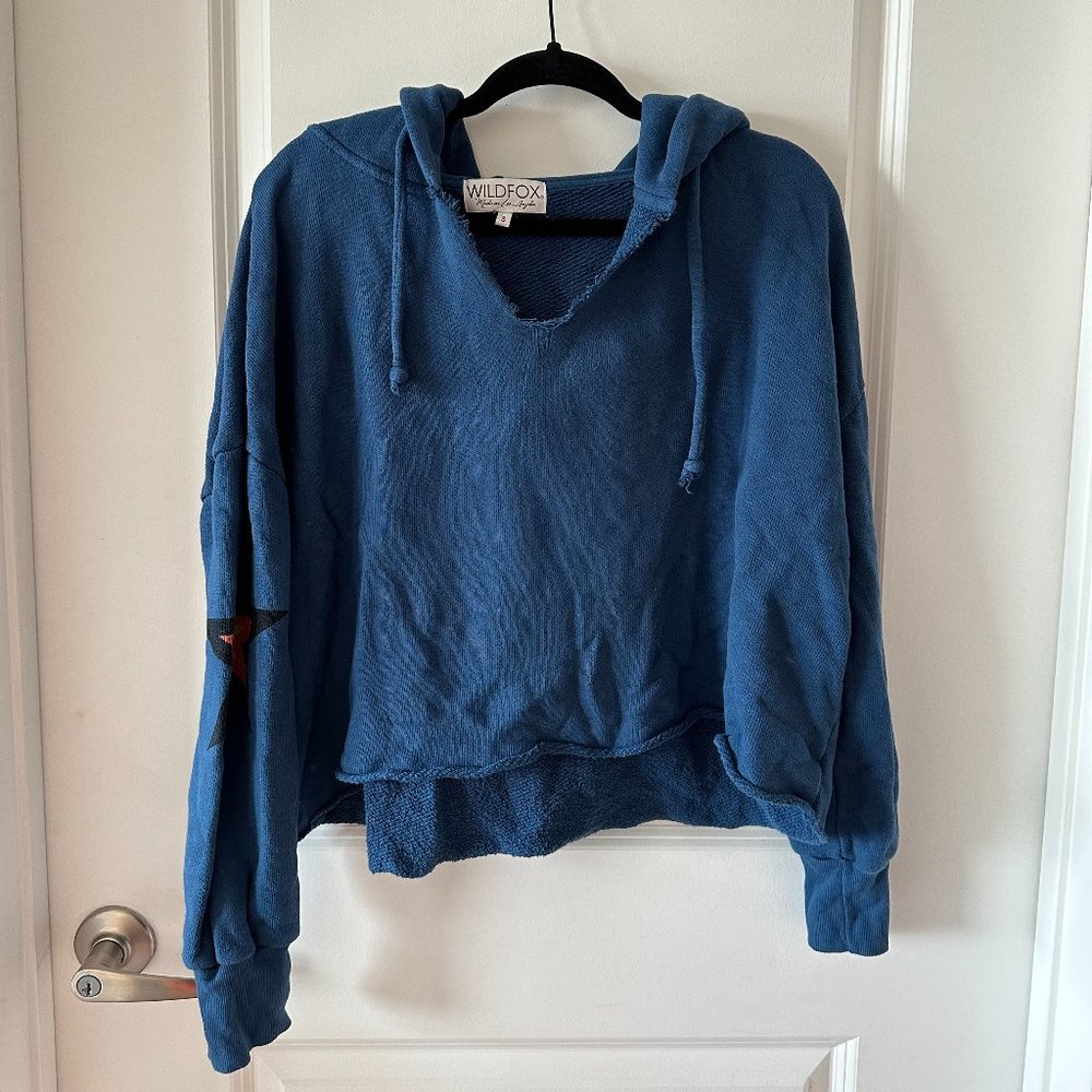 Blue Wildfox Cropped Hoodie With Star Details